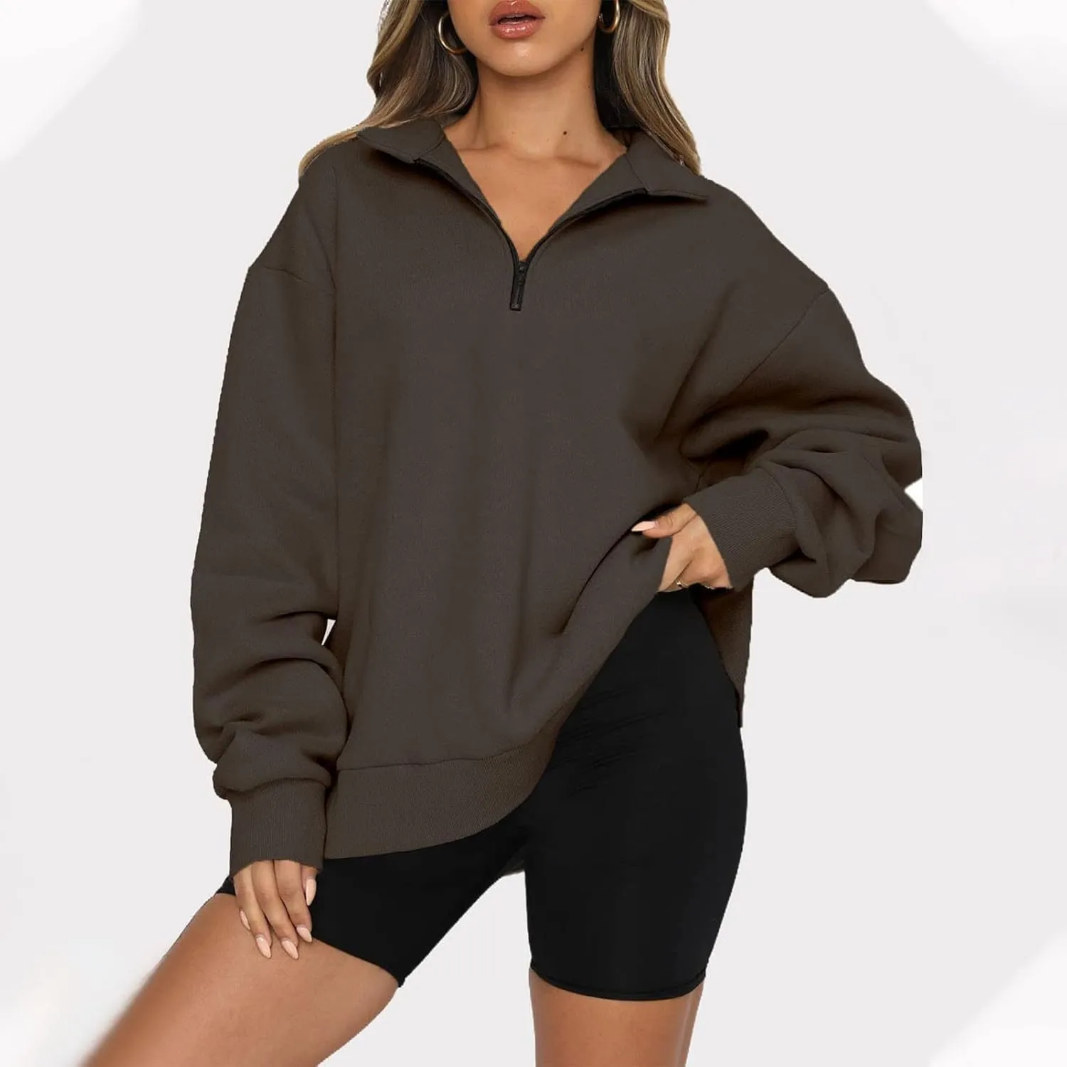 Oversized Sweatshirt For Wome Women's Half Zip Pullover Long Sleeve Sweatshirt Quarter Zip Hoodie Sweater Solid Tops