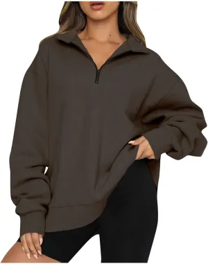 Oversized Sweatshirt For Wome Women's Half Zip Pullover Long Sleeve Sweatshirt Quarter Zip Hoodie Sweater Solid Tops