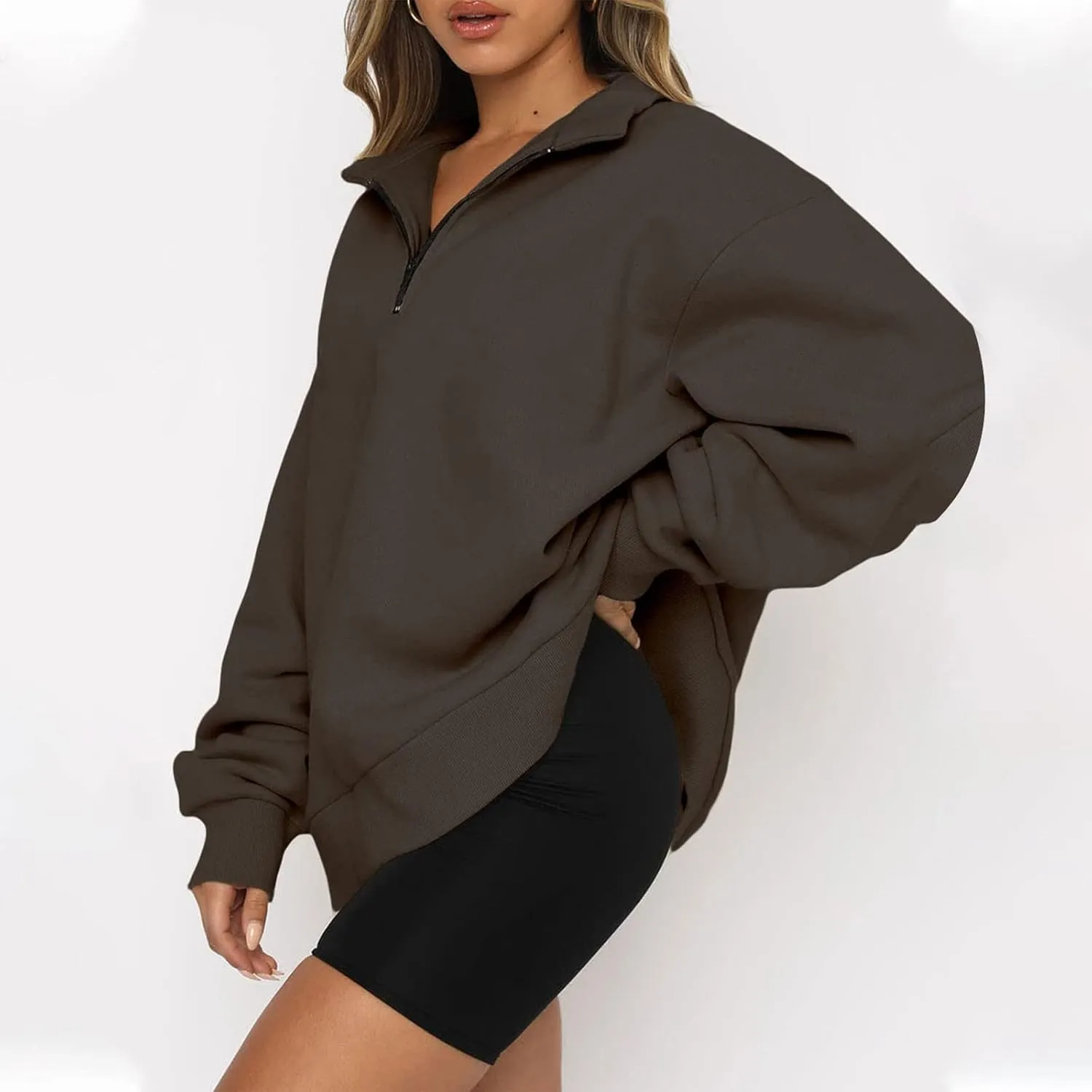 Oversized Sweatshirt For Wome Women's Half Zip Pullover Long Sleeve Sweatshirt Quarter Zip Hoodie Sweater Solid Tops