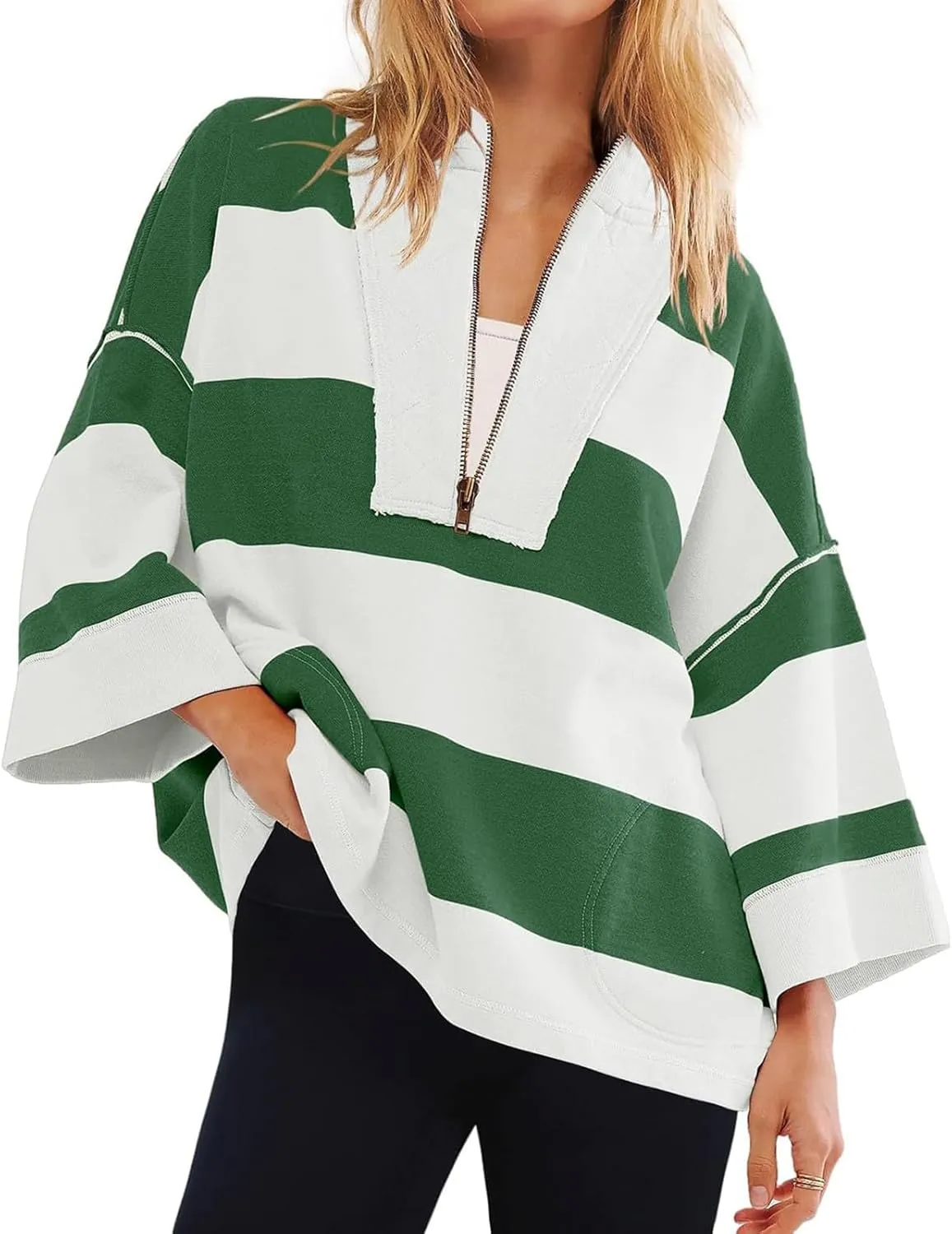 Oversized Womens T Shirts Fall Spring Sweatshirt Half Zipper Turtleneck Sweater Long Sleeve Tops for Women