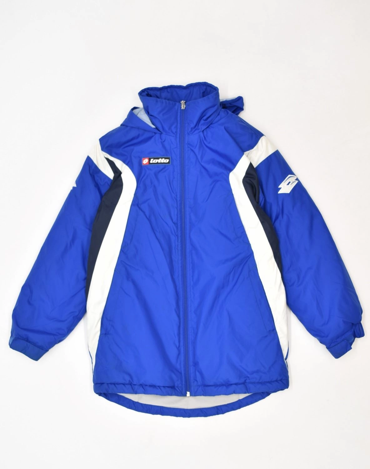 practice session swimmers LOTTO Boys Hooded Padded Coat 9-10 Years Small Blue Colourblock Nylon