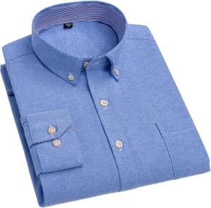 Oxford Long-Sleeve Shirts for Men Slim fit Formal Plain Shirt Office White Clothes Business Tops