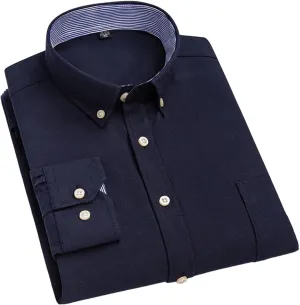 Oxford Long-Sleeve Shirts for Men Slim fit Formal Plain Shirt Office White Clothes Business Tops