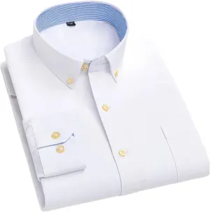 Oxford Long-Sleeve Shirts for Men Slim fit Formal Plain Shirt Office White Clothes Business Tops