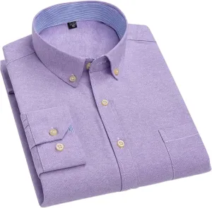 Oxford Long-Sleeve Shirts for Men Slim fit Formal Plain Shirt Office White Clothes Business Tops