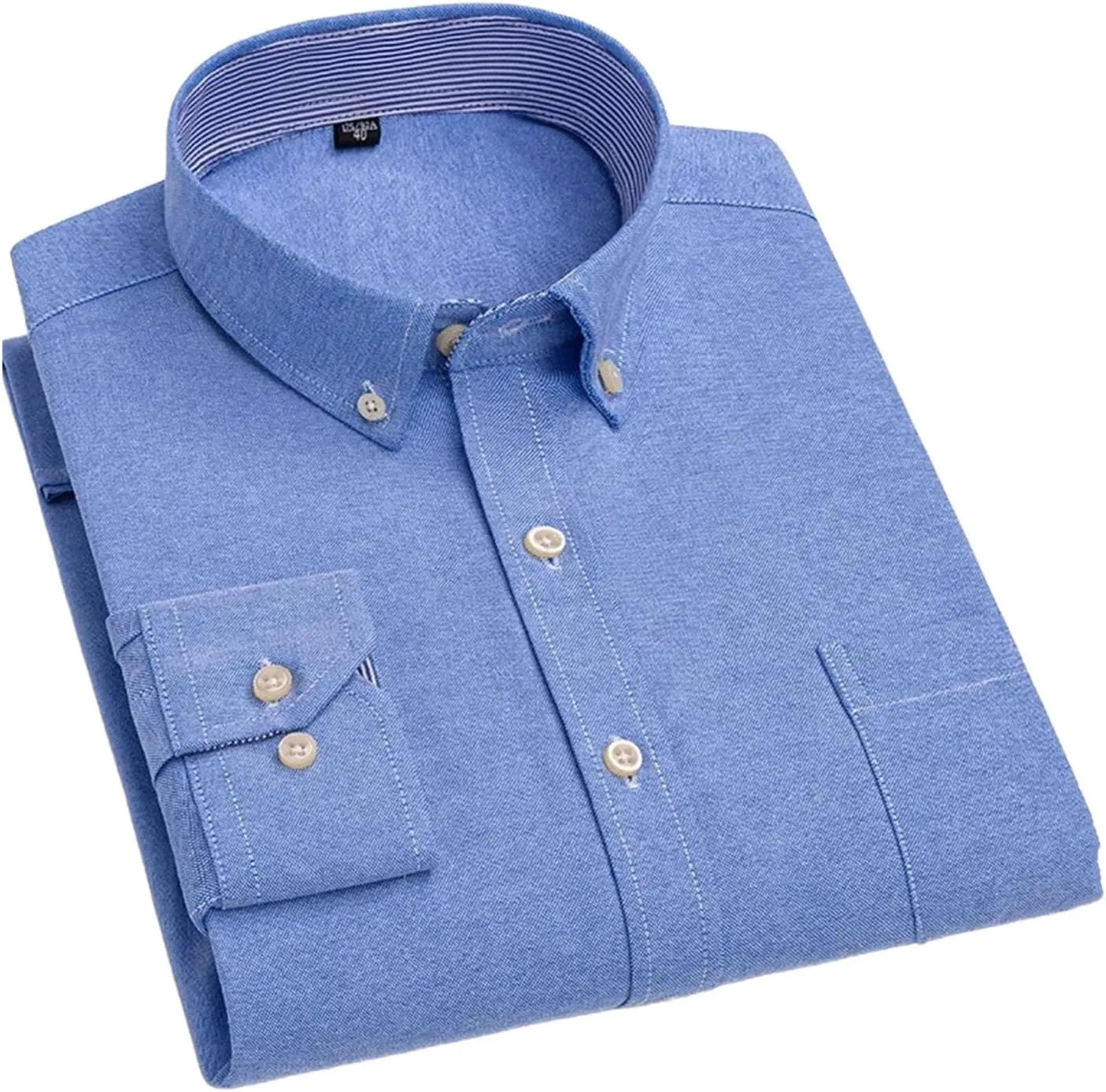 Oxford Long-Sleeve Shirts for Men Slim fit Formal Plain Shirt Office White Clothes Business Tops
