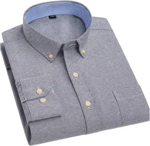 Oxford Long-Sleeve Shirts for Men Slim fit Formal Plain Shirt Office White Clothes Business Tops