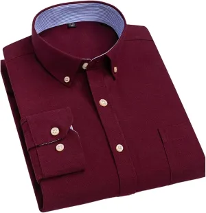 Oxford Long-Sleeve Shirts for Men Slim fit Formal Plain Shirt Office White Clothes Business Tops