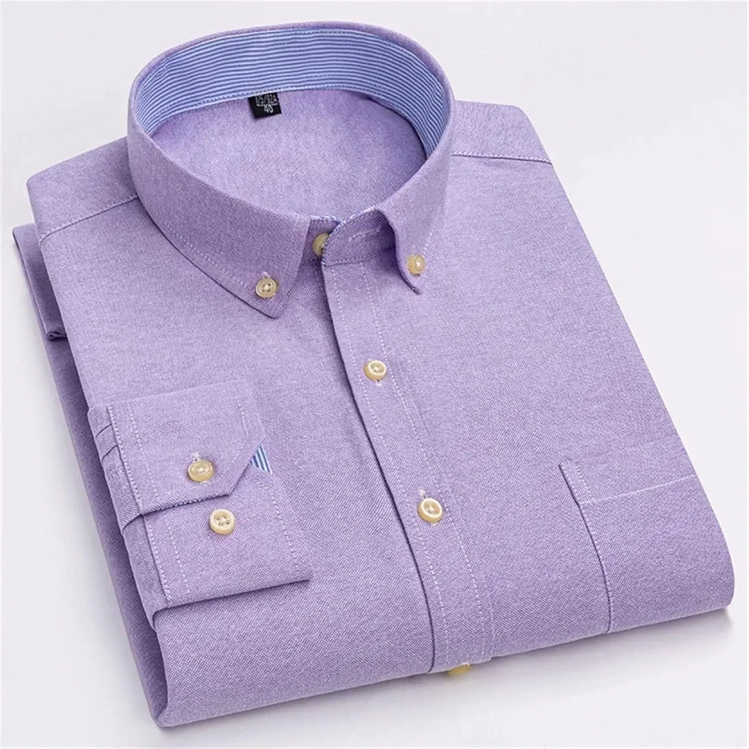 Oxford Long-Sleeve Shirts for Men Slim fit Formal Plain Shirt Office White Clothes Business Tops
