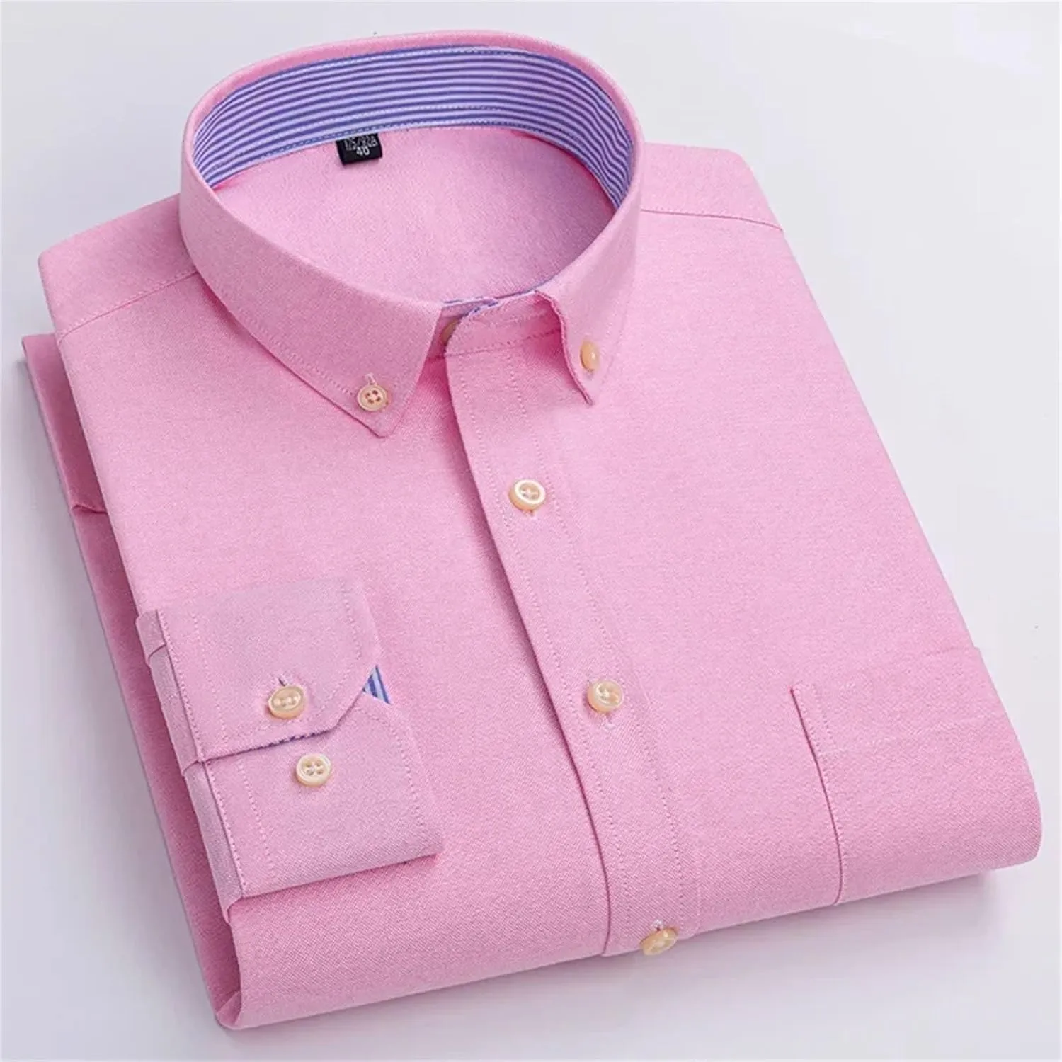 Oxford Long-Sleeve Shirts for Men Slim fit Formal Plain Shirt Office White Clothes Business Tops