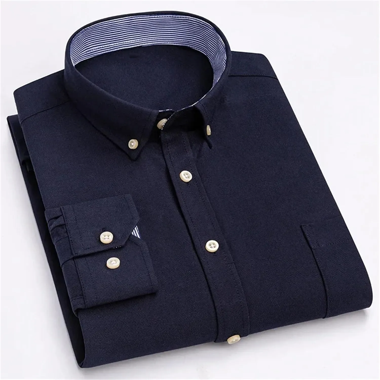 Oxford Long-Sleeve Shirts for Men Slim fit Formal Plain Shirt Office White Clothes Business Tops
