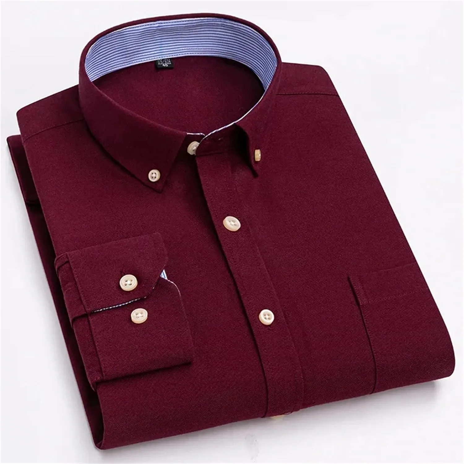 Oxford Long-Sleeve Shirts for Men Slim fit Formal Plain Shirt Office White Clothes Business Tops