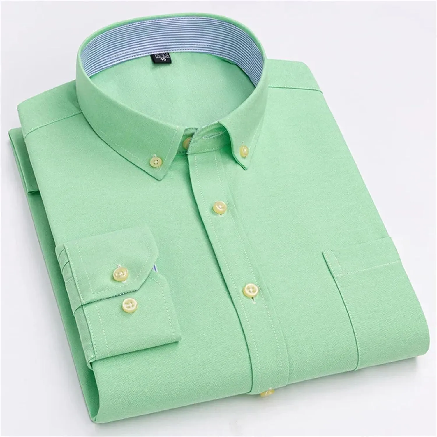 Oxford Long-Sleeve Shirts for Men Slim fit Formal Plain Shirt Office White Clothes Business Tops