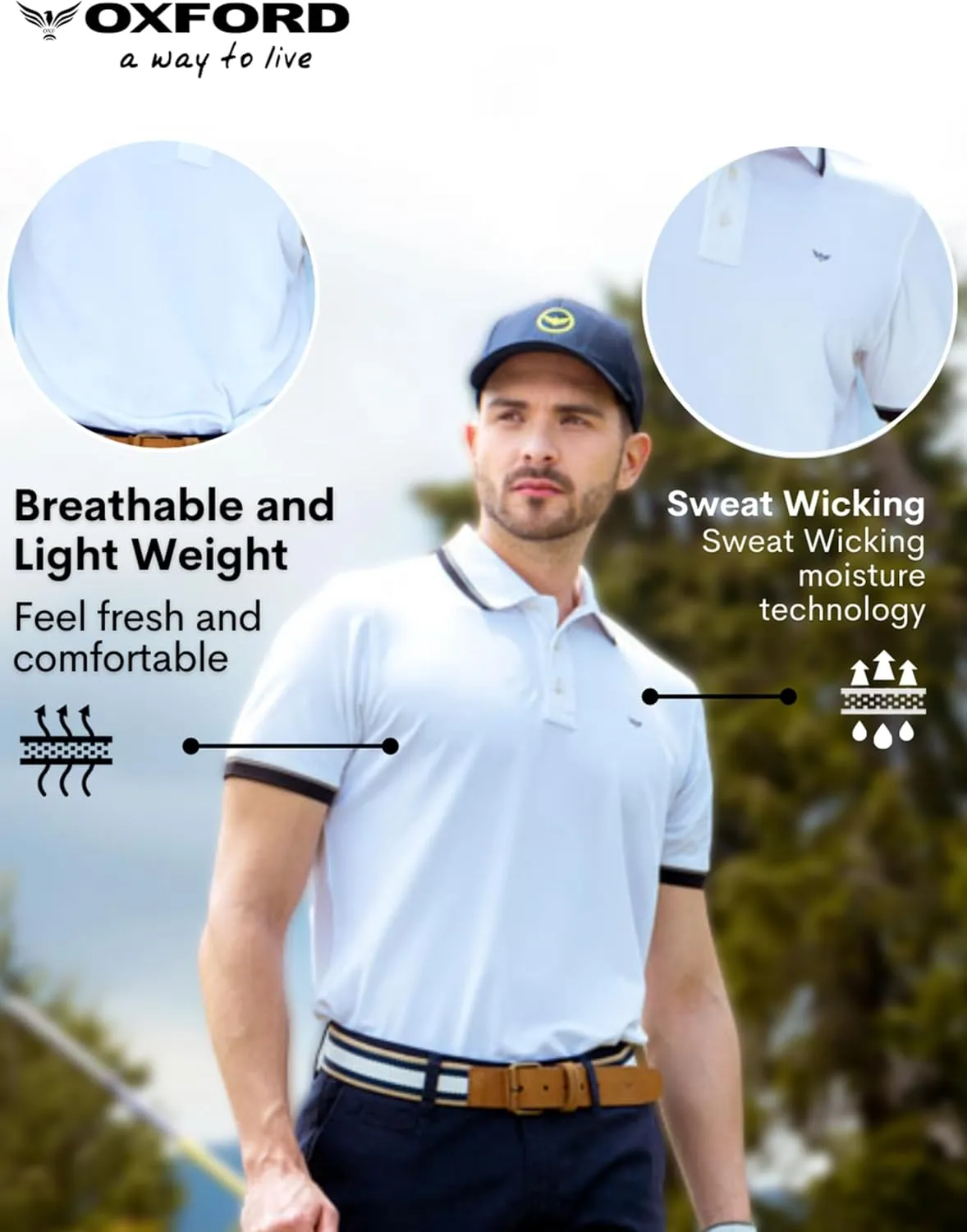 Oxford Men's Polo Shirt Short Sleeve - Premium Cotton Slim Fit Quick Dry Performance Golf Polo Shirts for Men