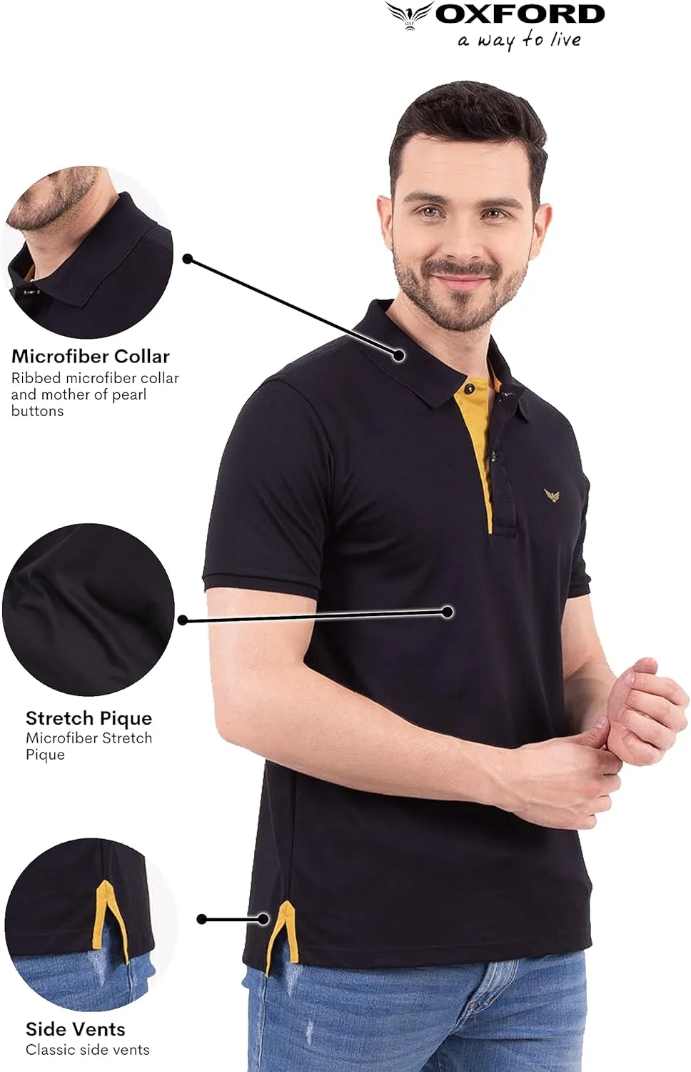Oxford Men's Polo Shirt Short Sleeve - Premium Cotton Slim Fit Quick Dry Performance Golf Polo Shirts for Men