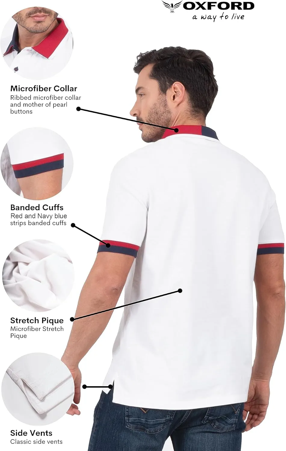 Oxford Men's Polo Shirt Short Sleeve - Premium Cotton Slim Fit Quick Dry Performance Golf Polo Shirts for Men