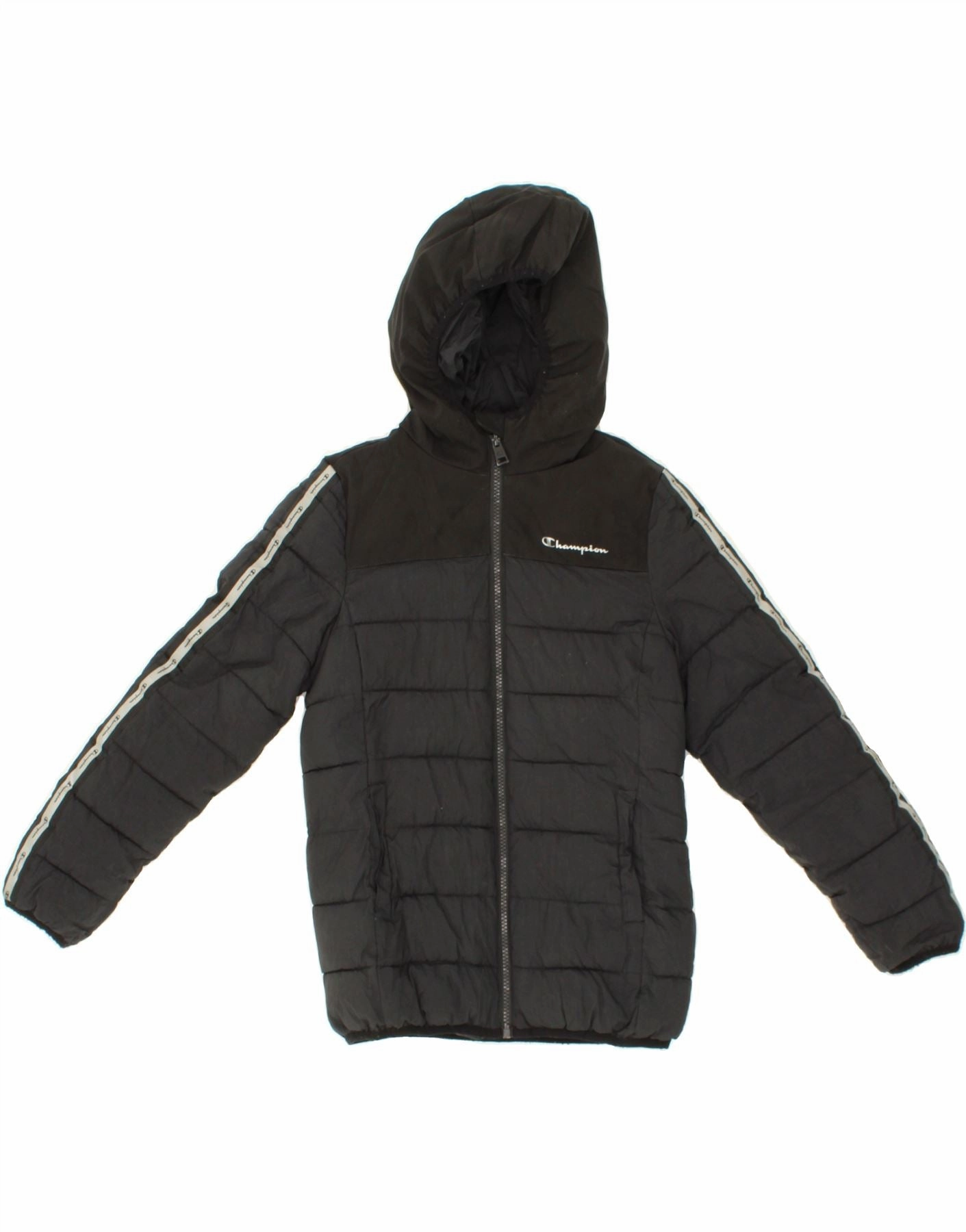 CHAMPION Boys Hooded Padded Jacket 9-10 Years Medium Black Polyamide Game Day