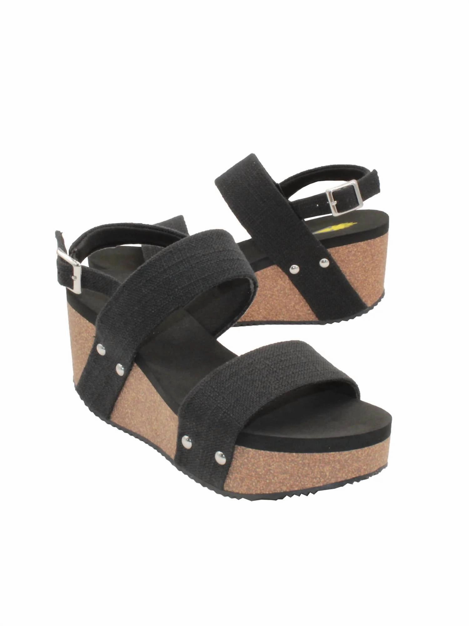 Fresh Energy Street Mood Women's Summerlove Linen Strap Wedge Sandal In Black Linen