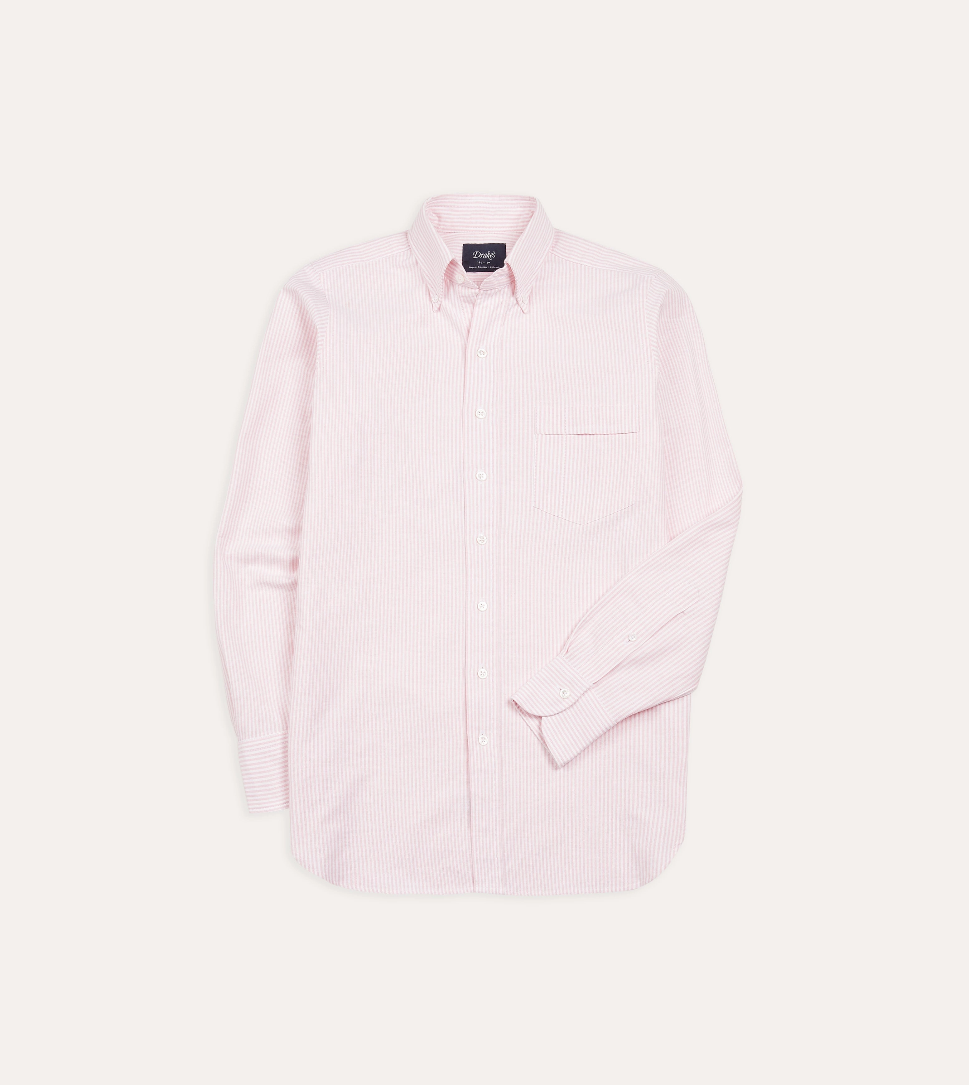 Pale Pink Ticking Stripe Cotton Oxford Cloth Button-Down Shirt Thermoregulating Layer High-End Finish