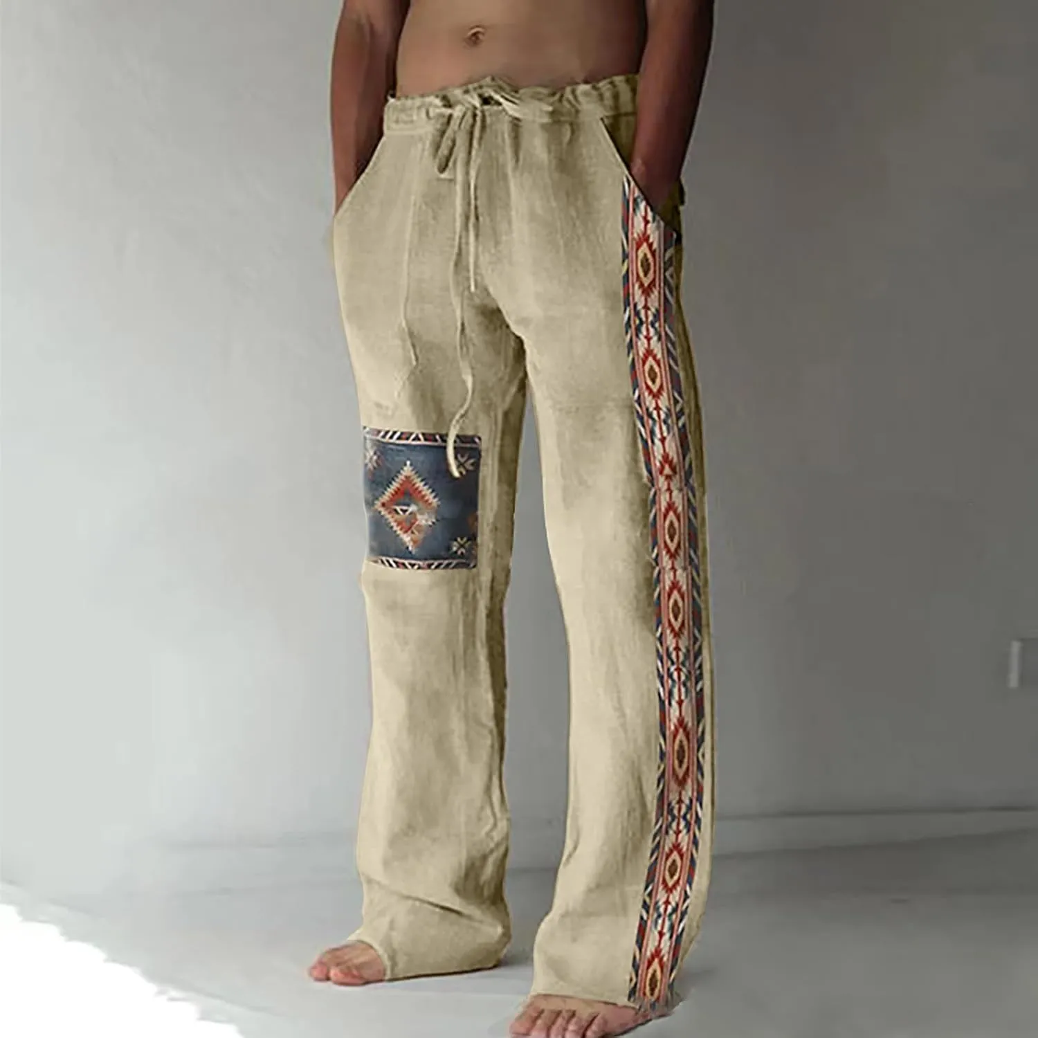 Pants for Mens Summer Fall Linen Loose Fit Track Yoga Flare Wide Leg Pants Man 2024