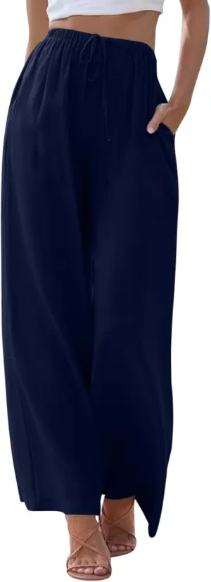 Pants for Women High Waisted Casual Wide Leg Palazzo Pants Long Long Straight Trousers Loose Outfits Pockets Beach