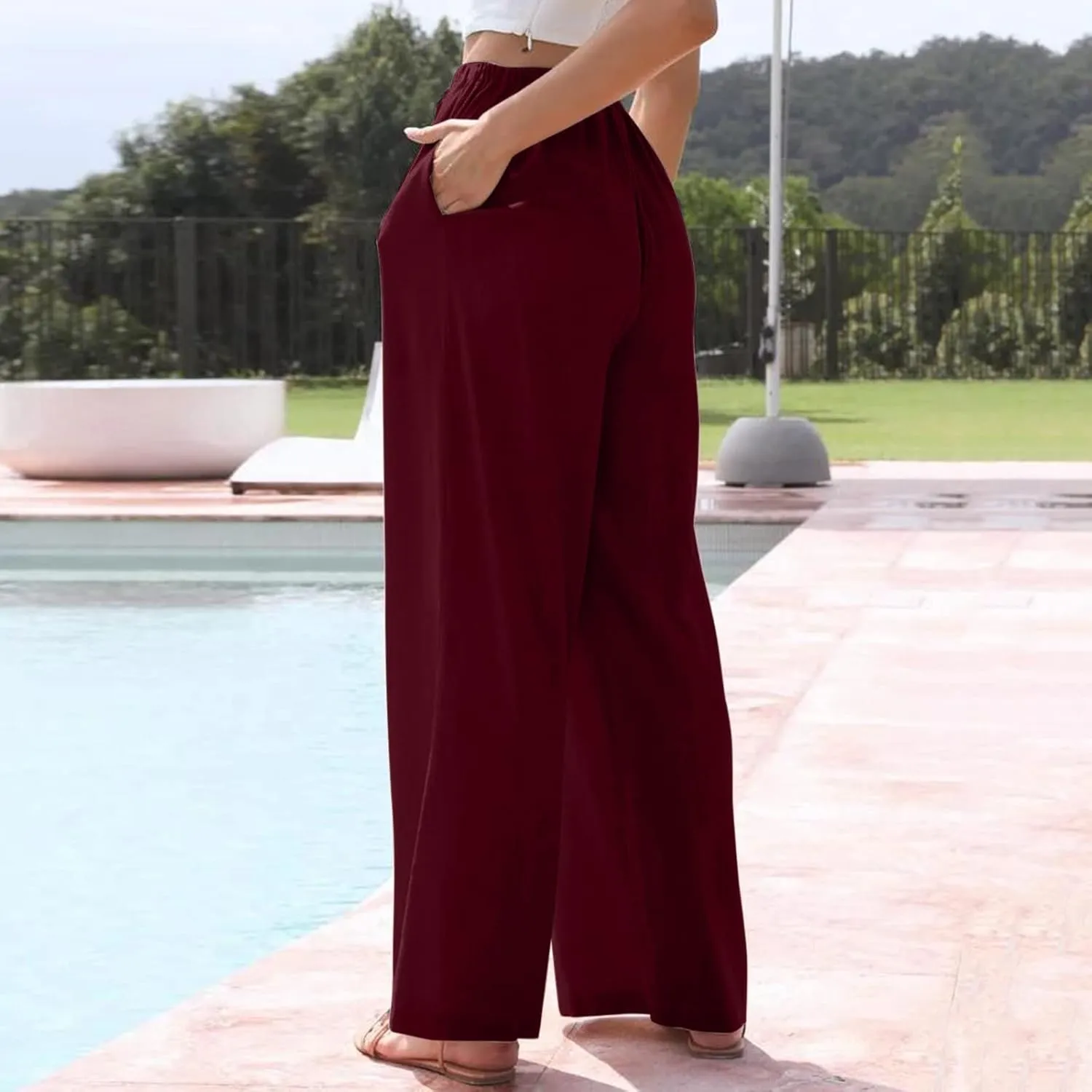 Pants for Women High Waisted Casual Wide Leg Palazzo Pants Long Long Straight Trousers Loose Outfits Pockets Beach