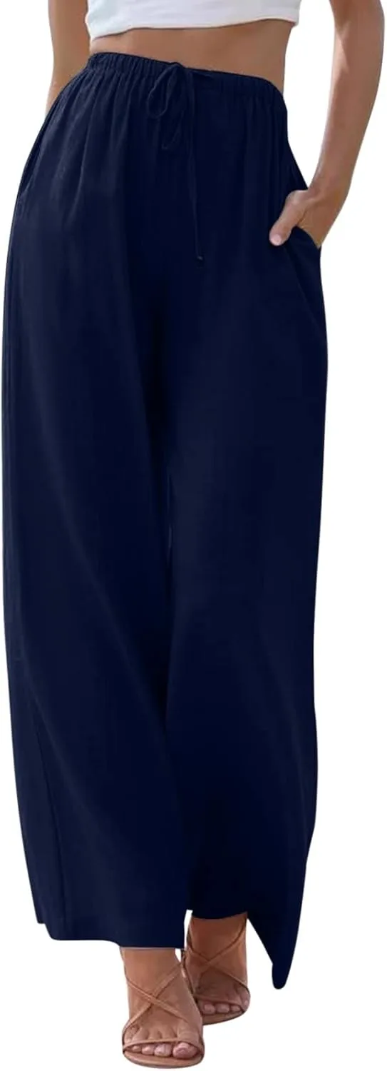 Pants for Women High Waisted Casual Wide Leg Palazzo Pants Long Long Straight Trousers Loose Outfits Pockets Beach