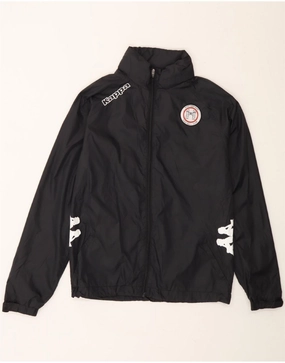 KAPPA Boys Hooded Graphic Rain Jacket 11-12 Years Black Polyester Recycled Polyester Blend Dirt Repellent Surface