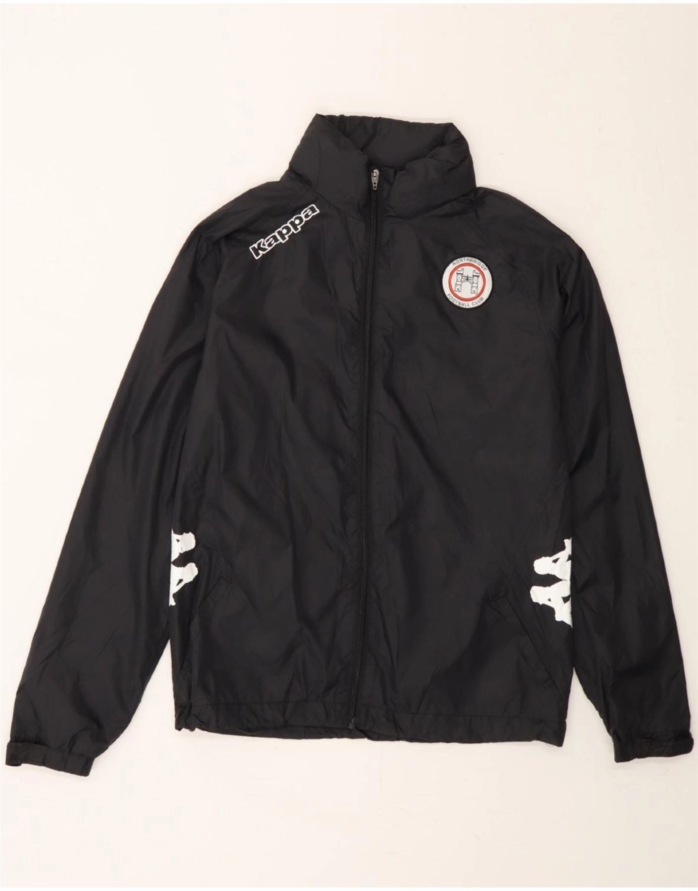 KAPPA Boys Hooded Graphic Rain Jacket 11-12 Years Black Polyester Recycled Polyester Blend Dirt Repellent Surface