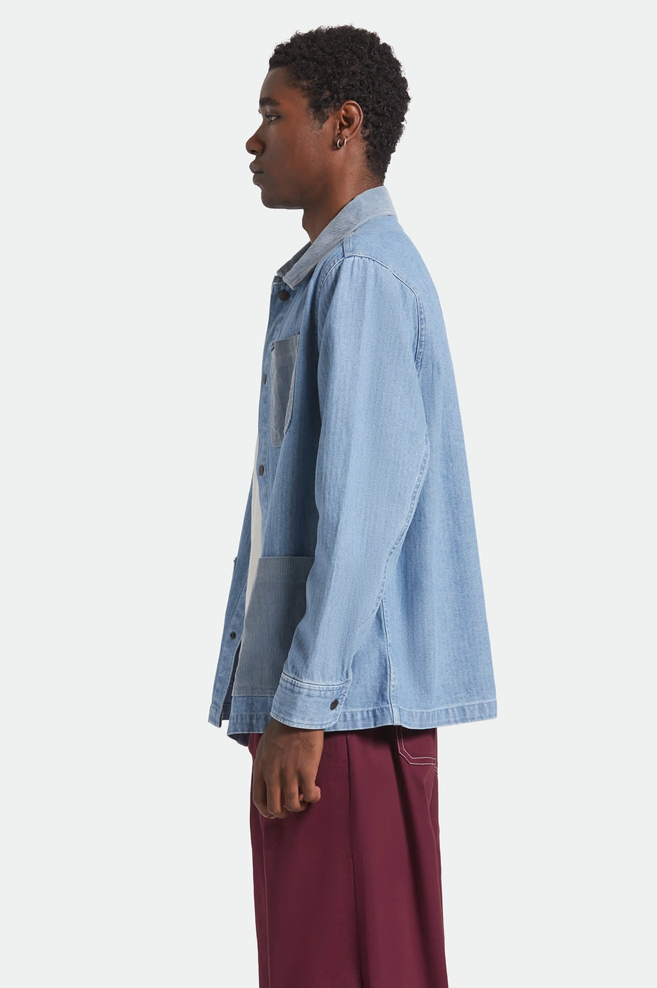 suitable for solo travel Herringbone Lightweight Chore Coat - Light Wash Denim Herringbone