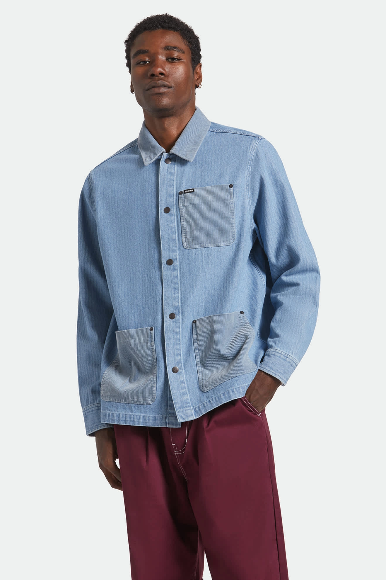 humid Herringbone Lightweight Chore Coat - Light Wash Denim Herringbone