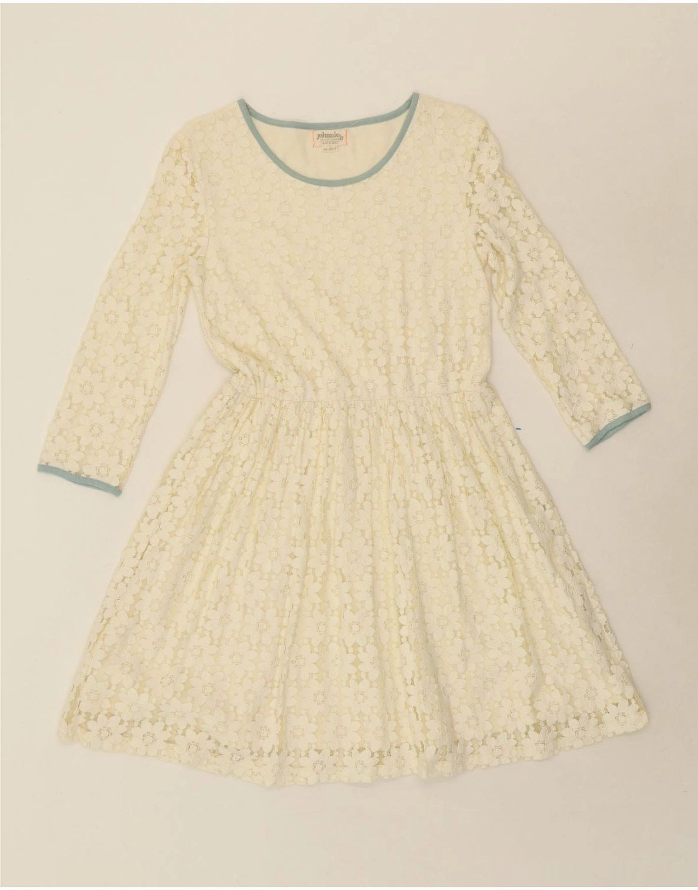 JOHNNIE B Girls Long Sleeve A-Line Dress 15-16 Years Off White Floral Soft Lines