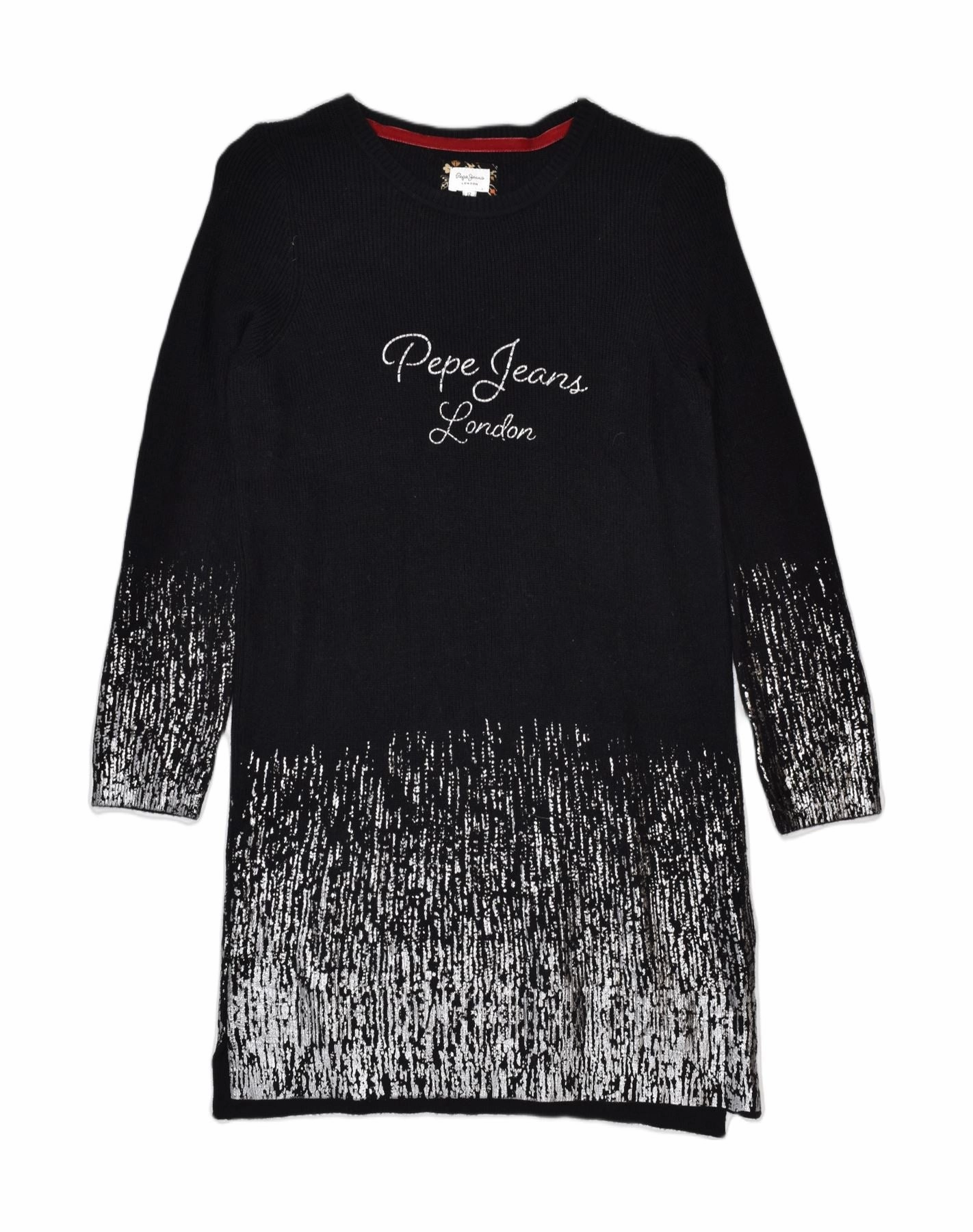 PEPE JEANS Girls Graphic Jumper Dress 11-12 Years Black Nylon Quick Glam