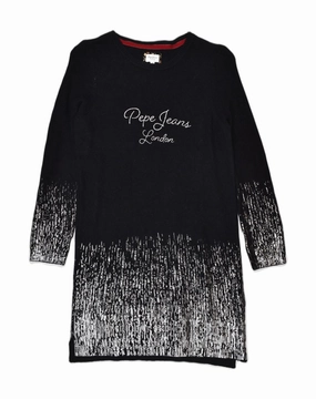 PEPE JEANS Girls Graphic Jumper Dress 11-12 Years Black Nylon Quick Glam