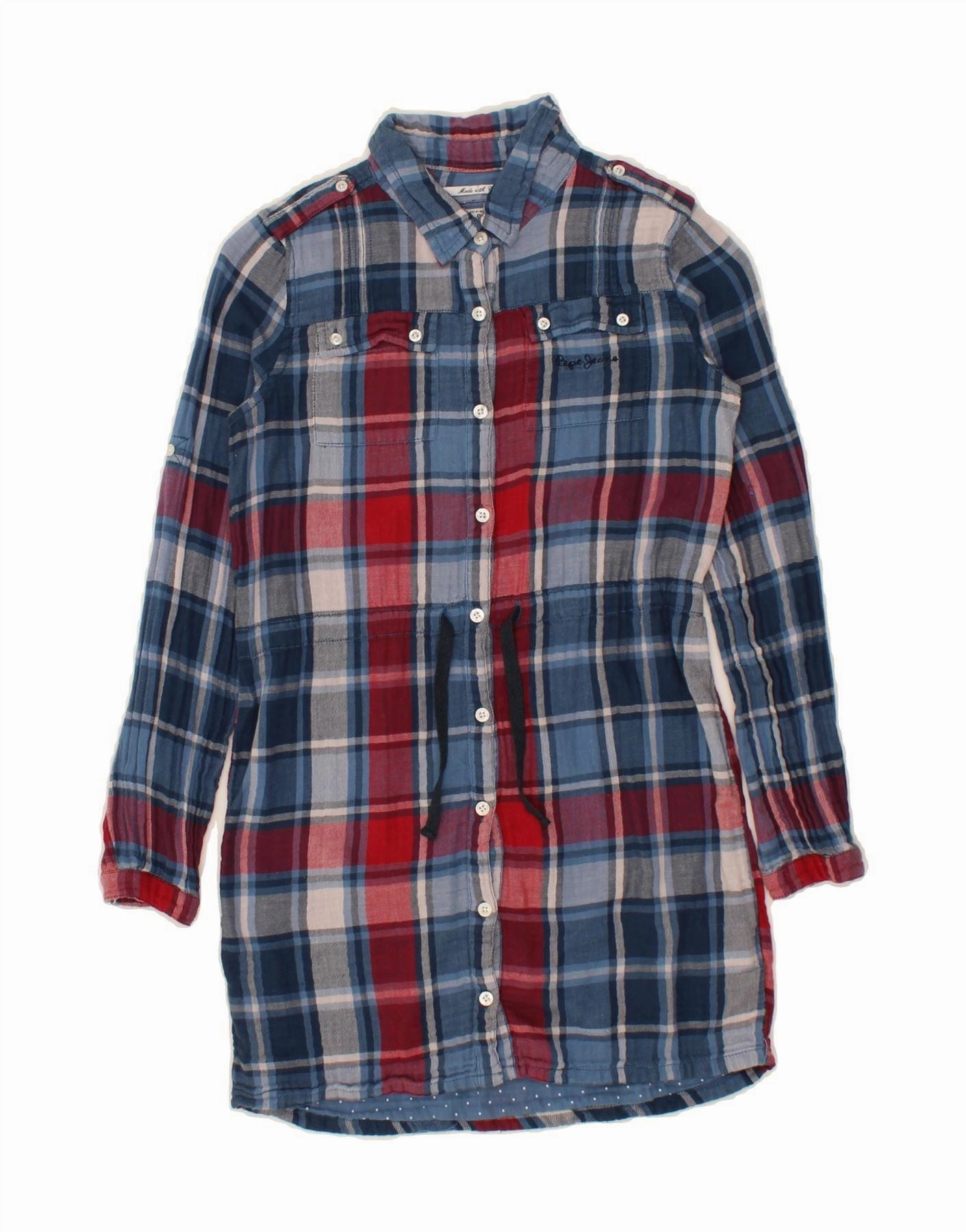 PEPE JEANS Girls Shirt Dress 11-12 Years Blue Check Cotton Flattering Design