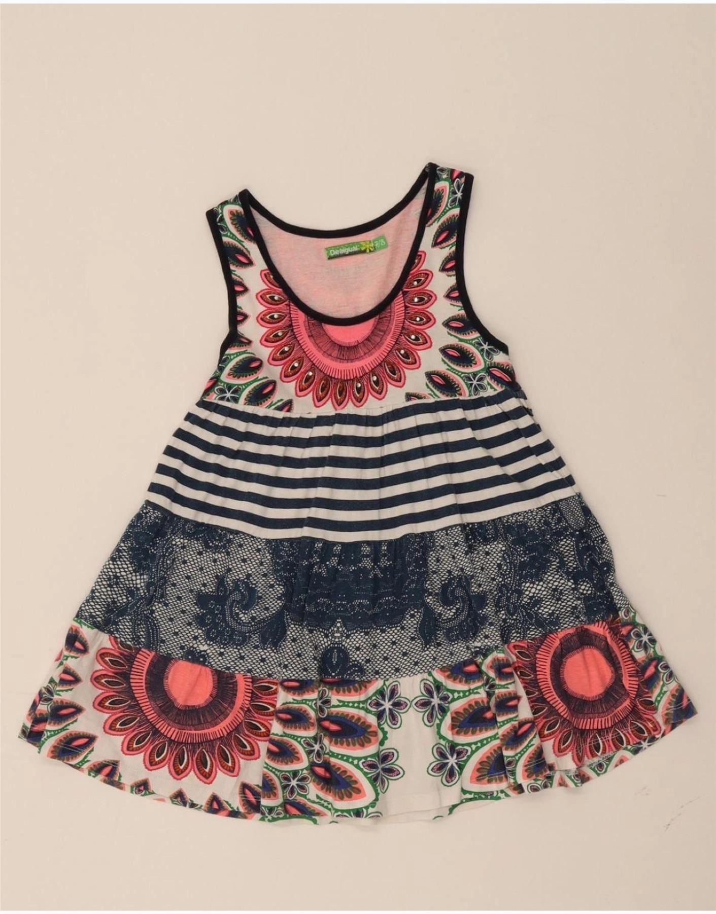 Balanced Look Lace Fine DESIGUAL Girls Sleeveless Basic Dress 7-8 Years Multicoloured Floral