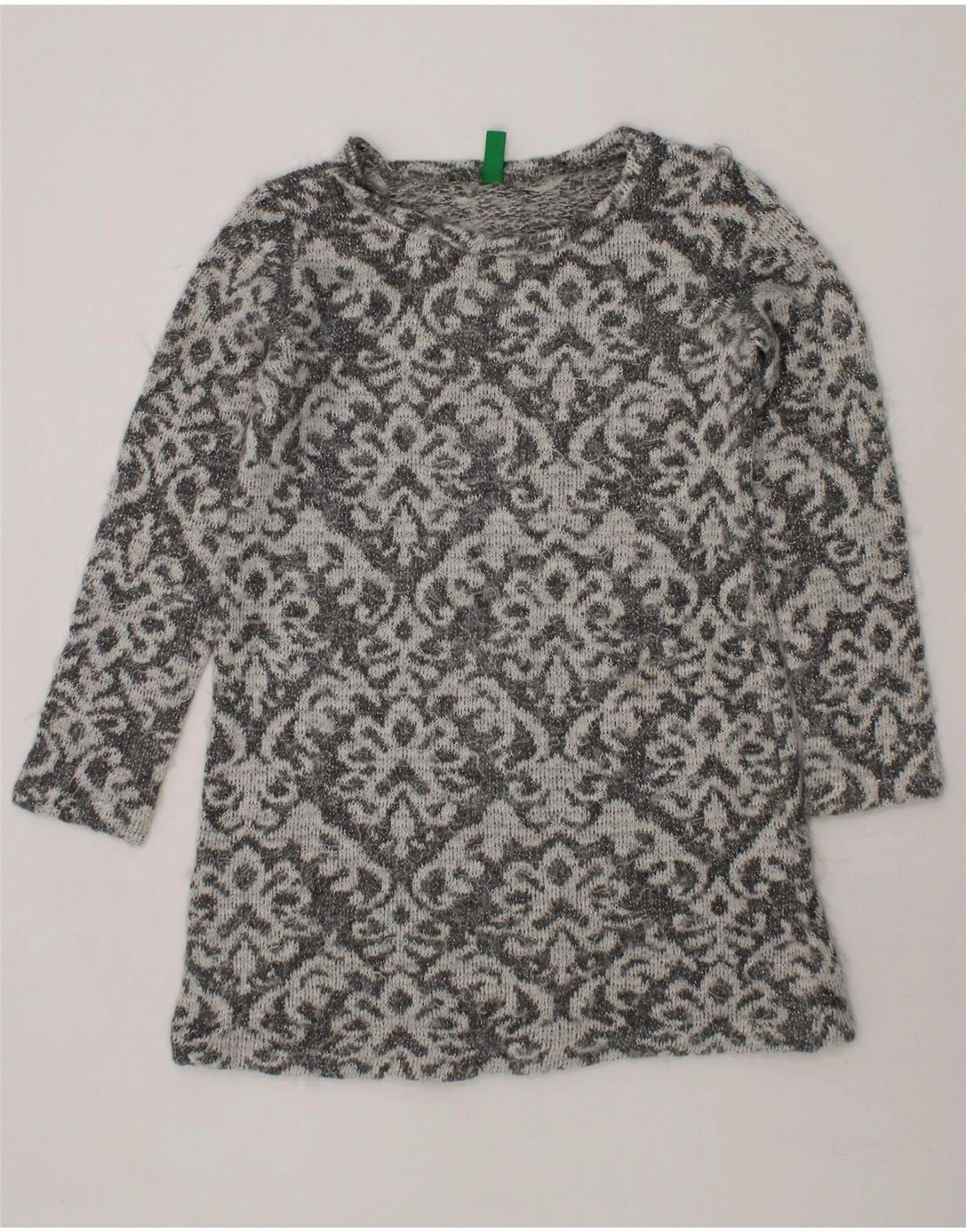 Office Glam Lightweight Fabric BENETTON Girls Long Sleeve Jumper Dress 2-3 Years Grey Paisley