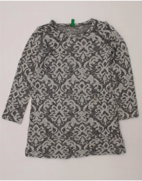 Office Glam Lightweight Fabric BENETTON Girls Long Sleeve Jumper Dress 2-3 Years Grey Paisley