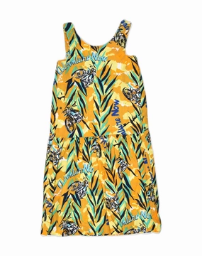 Calm Texture Smooth Texture VINTAGE Girls Sundress 11-12 Years Yellow Floral Cotton
