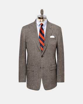 Made-in-USA Black & Cream Herringbone Lambswool Sport Coat Clean Fit Layering Style