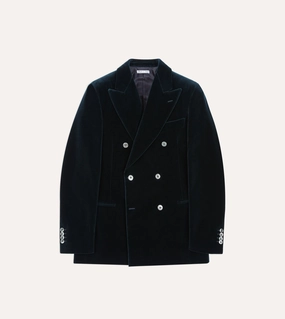 Navy Velvet Double-Breasted Blazer Flattering Comfort Wear Clean Fit
