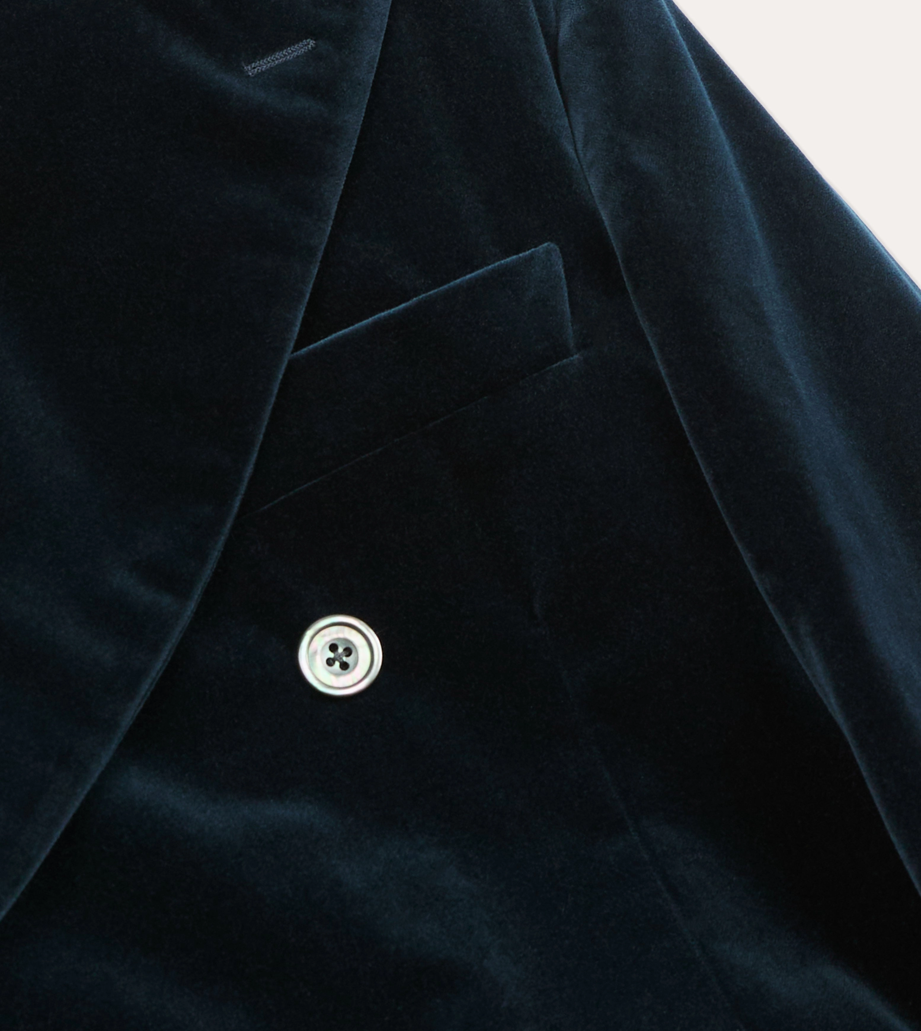 Navy Velvet Double-Breasted Blazer Luxury Finish Luxury Comfort