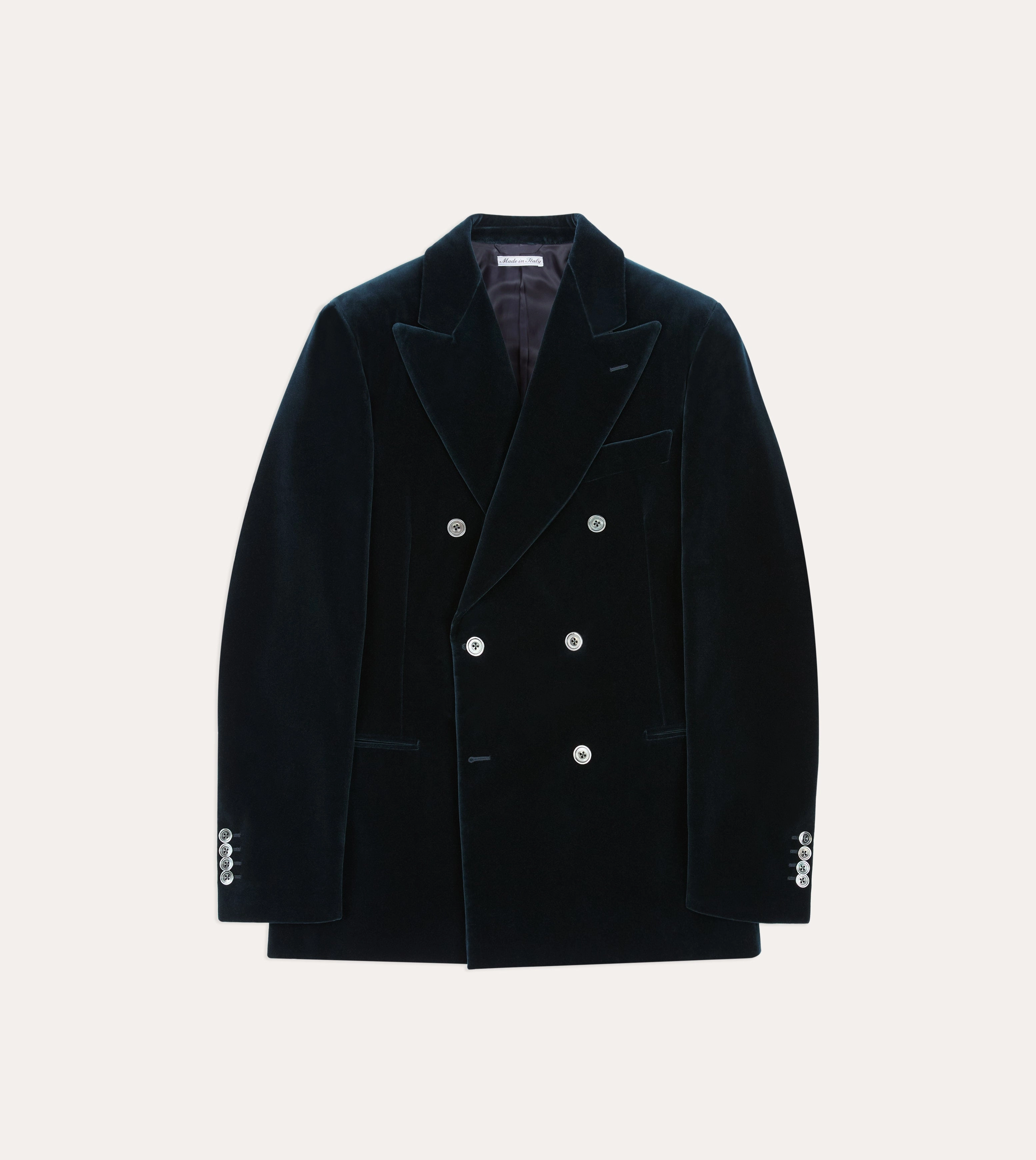Navy Velvet Double-Breasted Blazer Flattering Comfort Wear Clean Fit