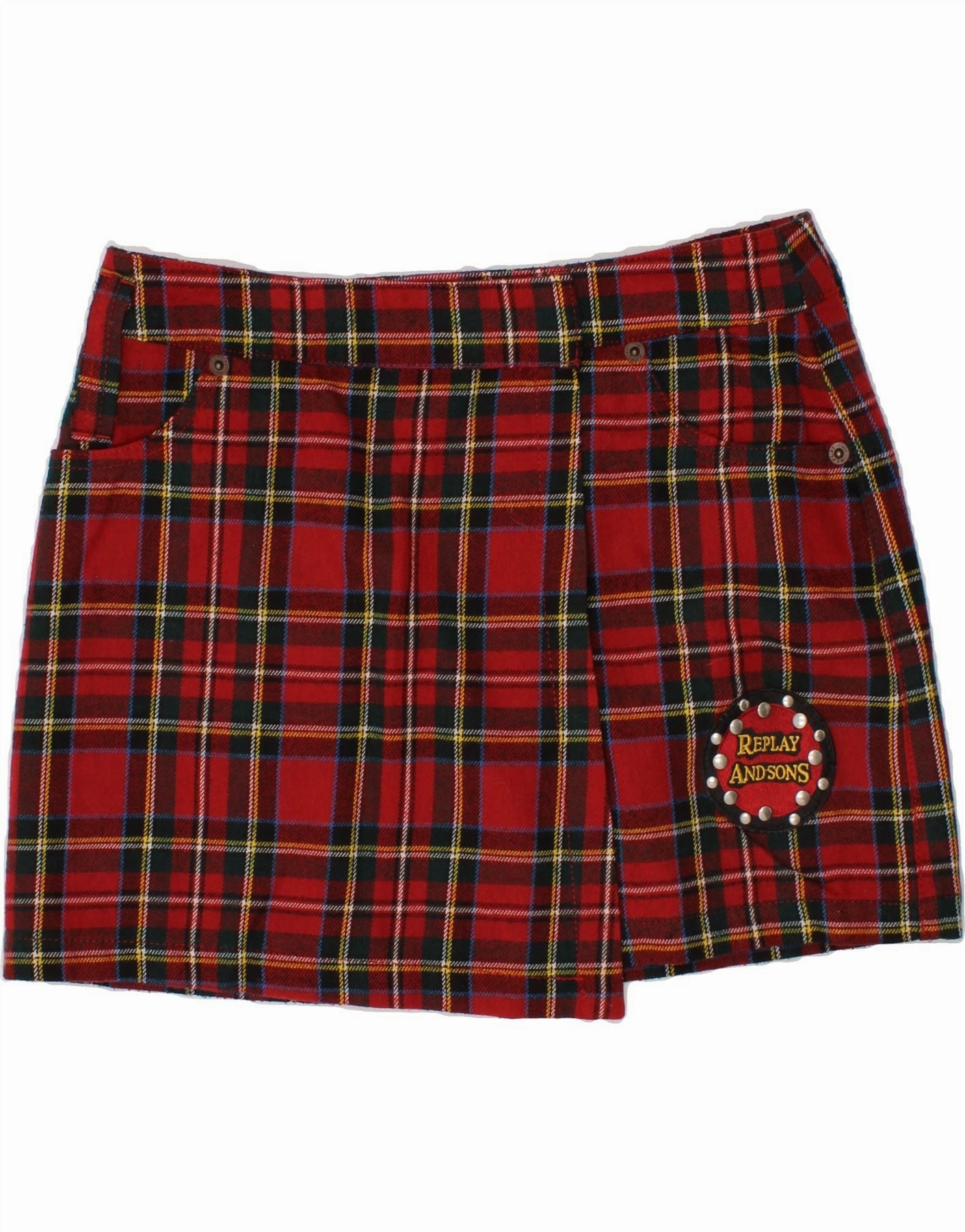 Shape Retention REPLAY AND SONS Girls Wrap Skirt 5-6 Years W26  Red Check Polyester