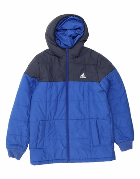 ADIDAS Boys Hooded Padded Jacket 15-16 Years Blue Colourblock Polyester picnic - goers