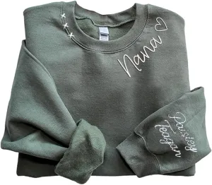 Personalized Mimi Hand Embroidered Sweatshirt, Mom's Embroidered Sweatshirt