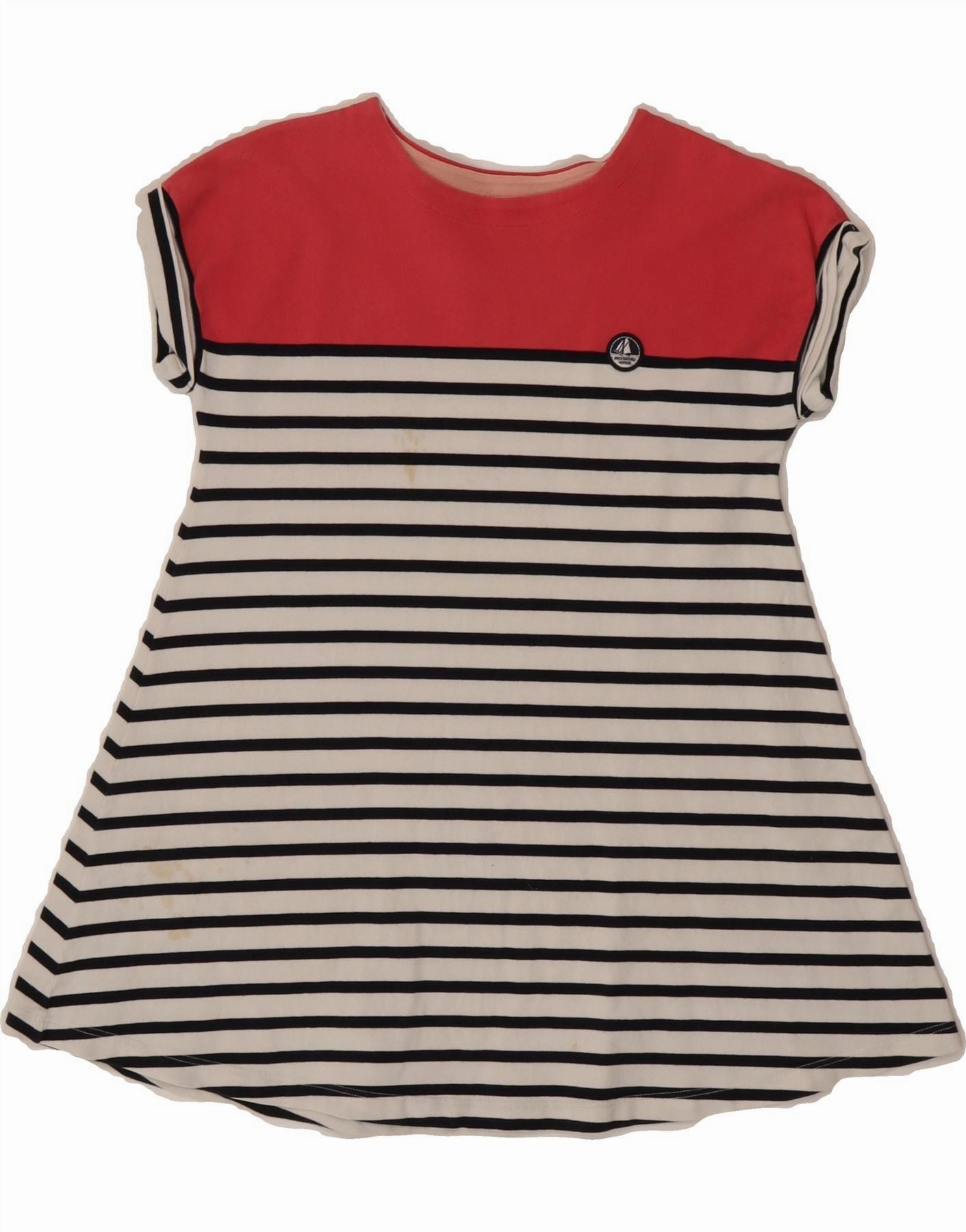 PETIT BATEAU Girls A-Line Dress 7-8 Years Red Striped Cotton Trend Fit