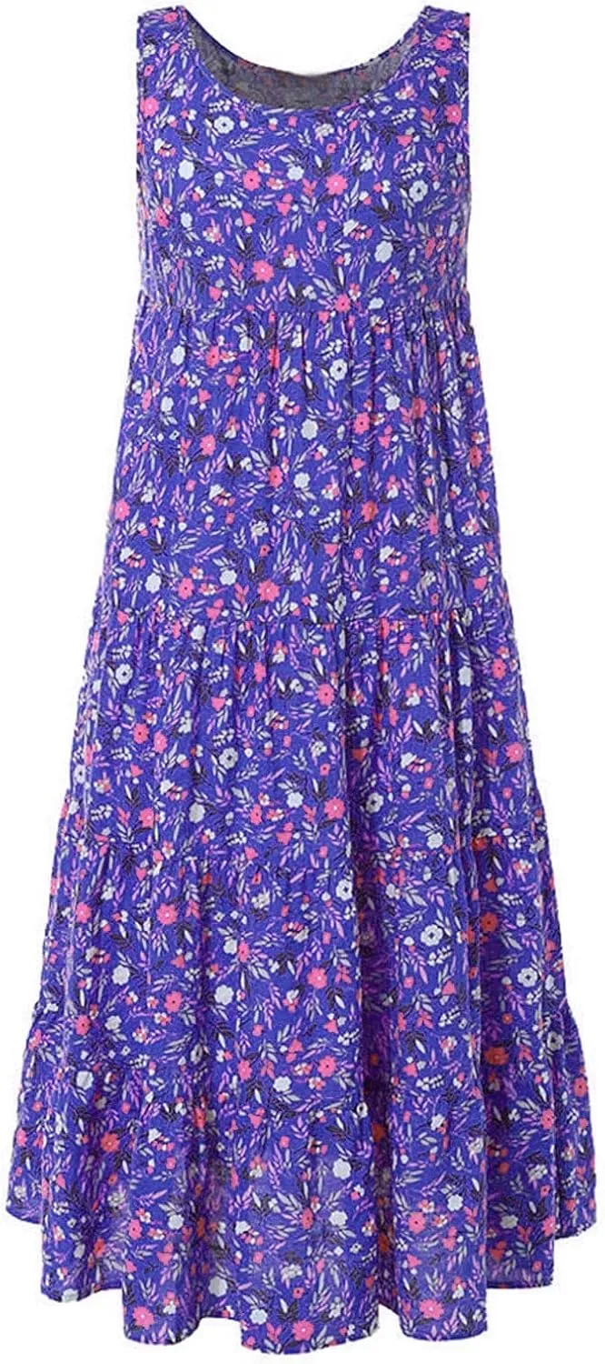 Petite Women 2025 Summer Maxi Dresses Casual Long Boho Beach Vacation Sundress A Line Flowy Printed Tank Dress Clothes