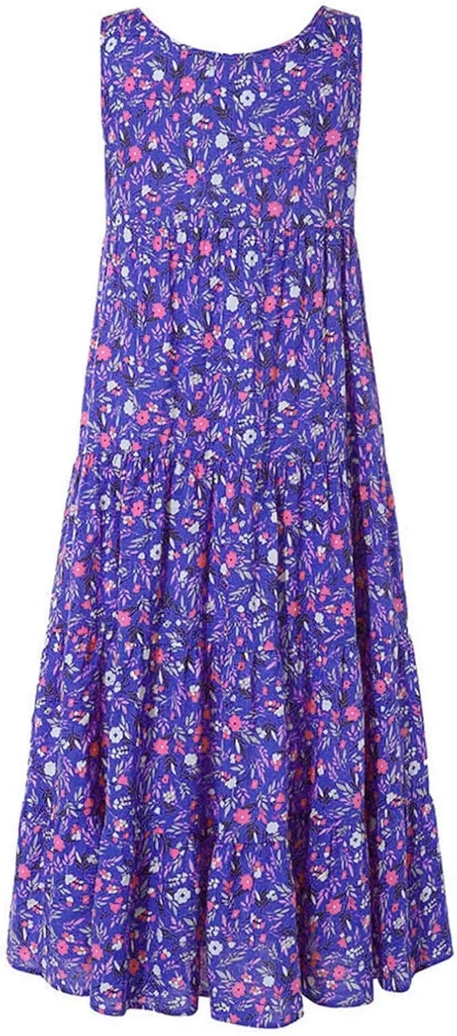 Petite Women 2025 Summer Maxi Dresses Casual Long Boho Beach Vacation Sundress A Line Flowy Printed Tank Dress Clothes