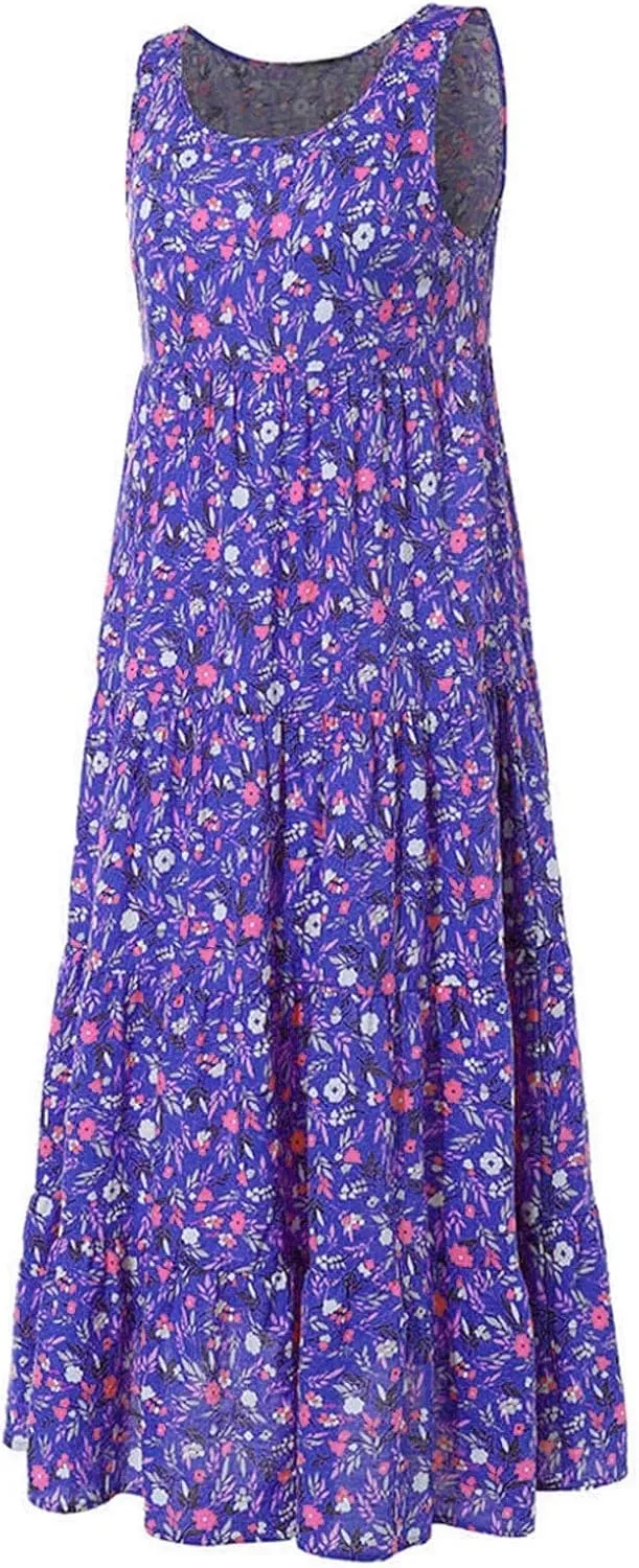 Petite Women 2025 Summer Maxi Dresses Casual Long Boho Beach Vacation Sundress A Line Flowy Printed Tank Dress Clothes